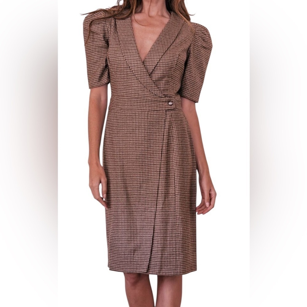Jessakae Fox Group Size XXS Brown Plaid Short Sleeve Charlotte Shift Dress. B6